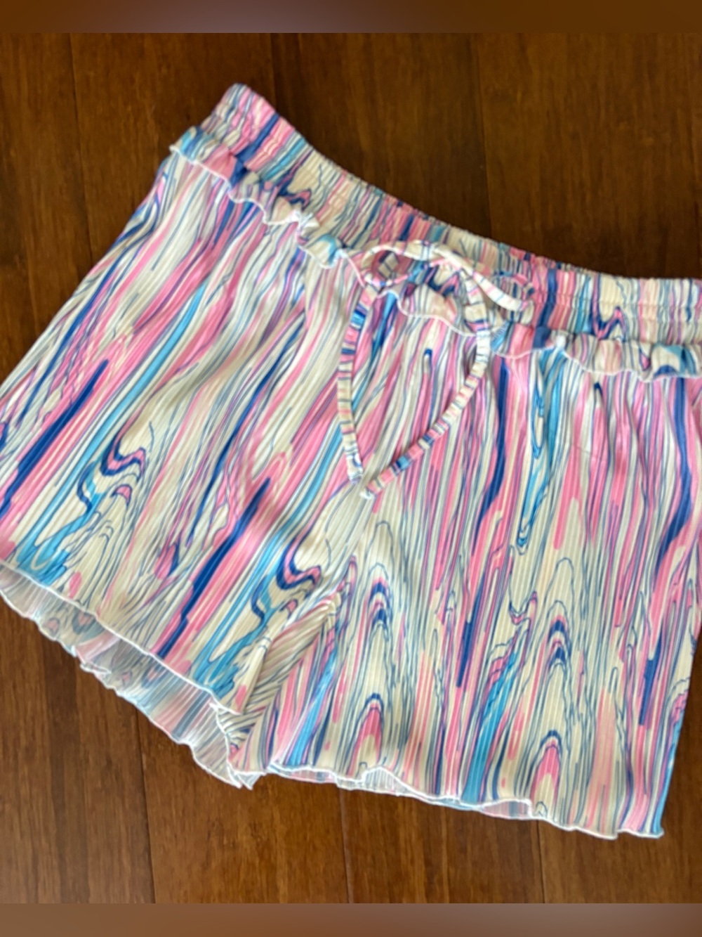 NFD Shorts Pastel Swirled Tyedye Plisse Accordion Pleated Pink & Blue SZ: M - Picture 2 of 8